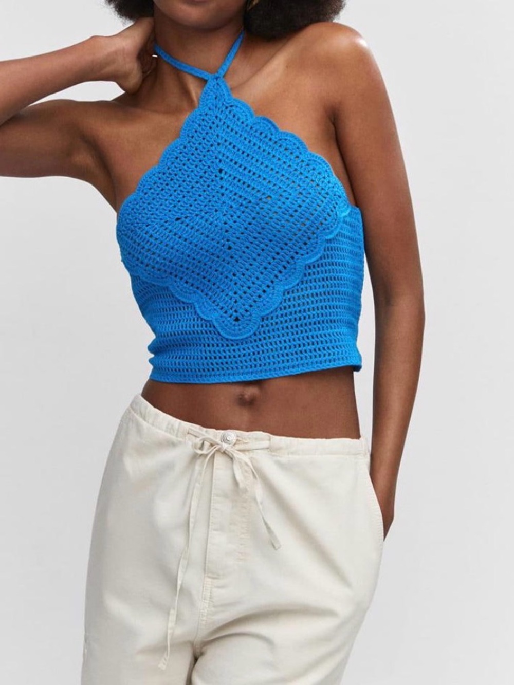 Mango Handmade Crochet Halter Top in Bright Blue Size Large